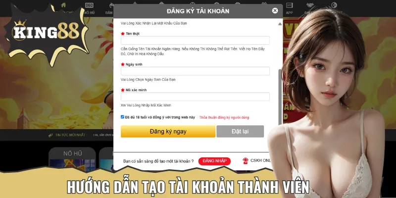 Tạo tài khoản nhanh chóng, đăng ký đơn giản, mở lối vào thế giới King88