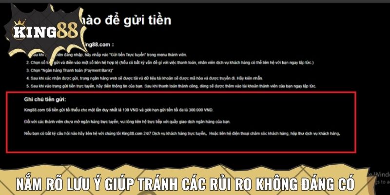Nắm rõ lưu ý giúp tránh các rủi ro không đáng có, nạp tiền hiệu quả